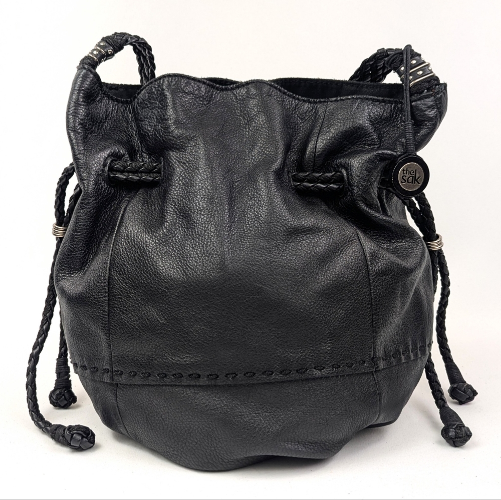 The Sak Bucket Bag Leather Hobo Drawstring Cinch Braided Strap Slouchy Boho Y2K